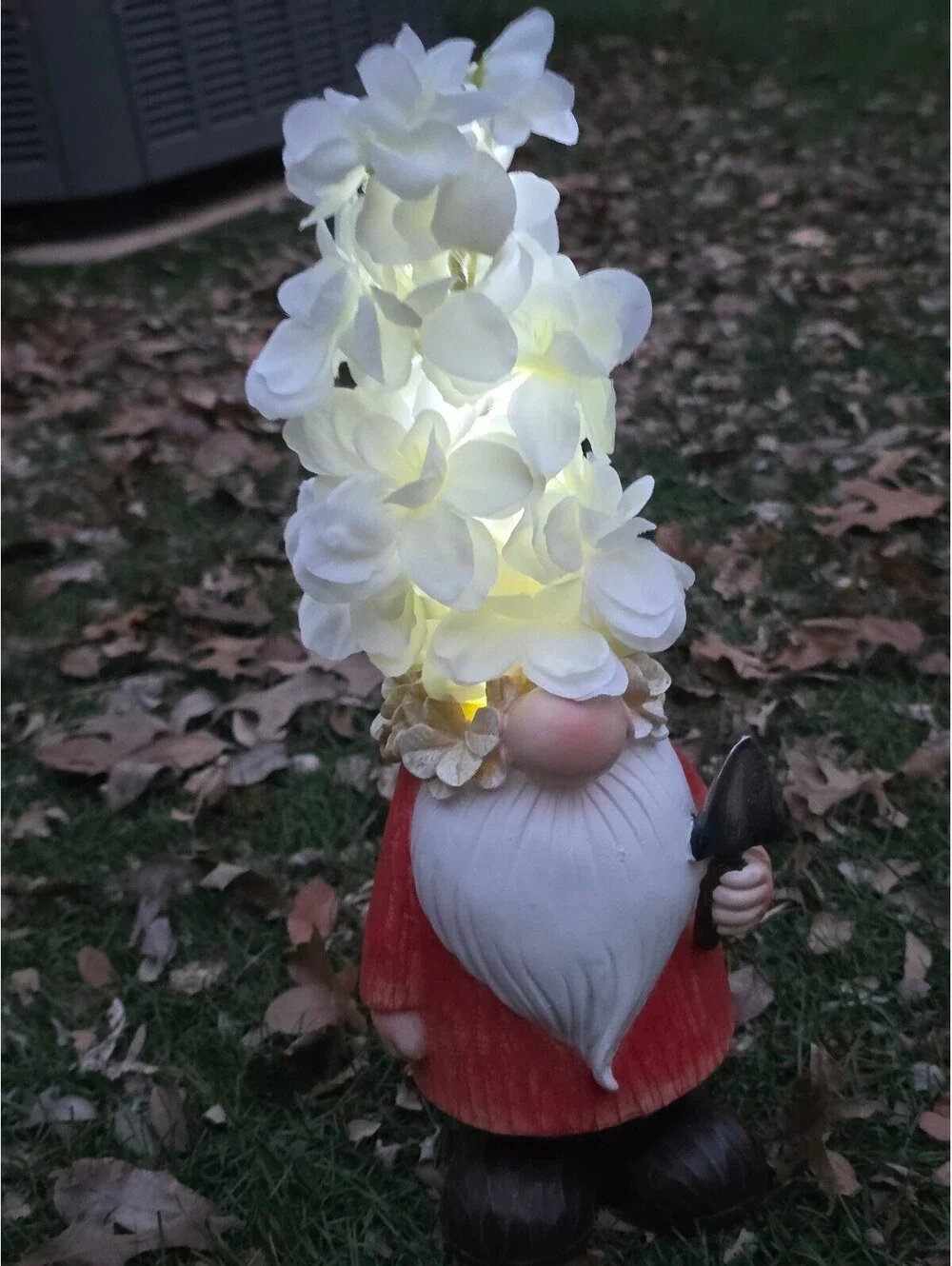 Solar Gnome with Flower Hat LED Lights Outdoor Garden Decor